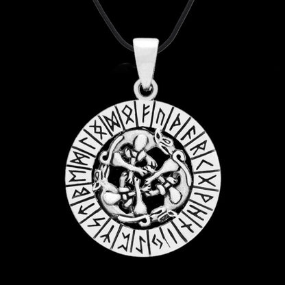 vkngjewelry Pendant 3 Wolves  with Runes 925 STERLING SILVER PENDANT