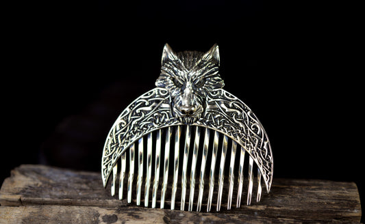 Handcrafted Wolf Solid Brass Beard Comb
