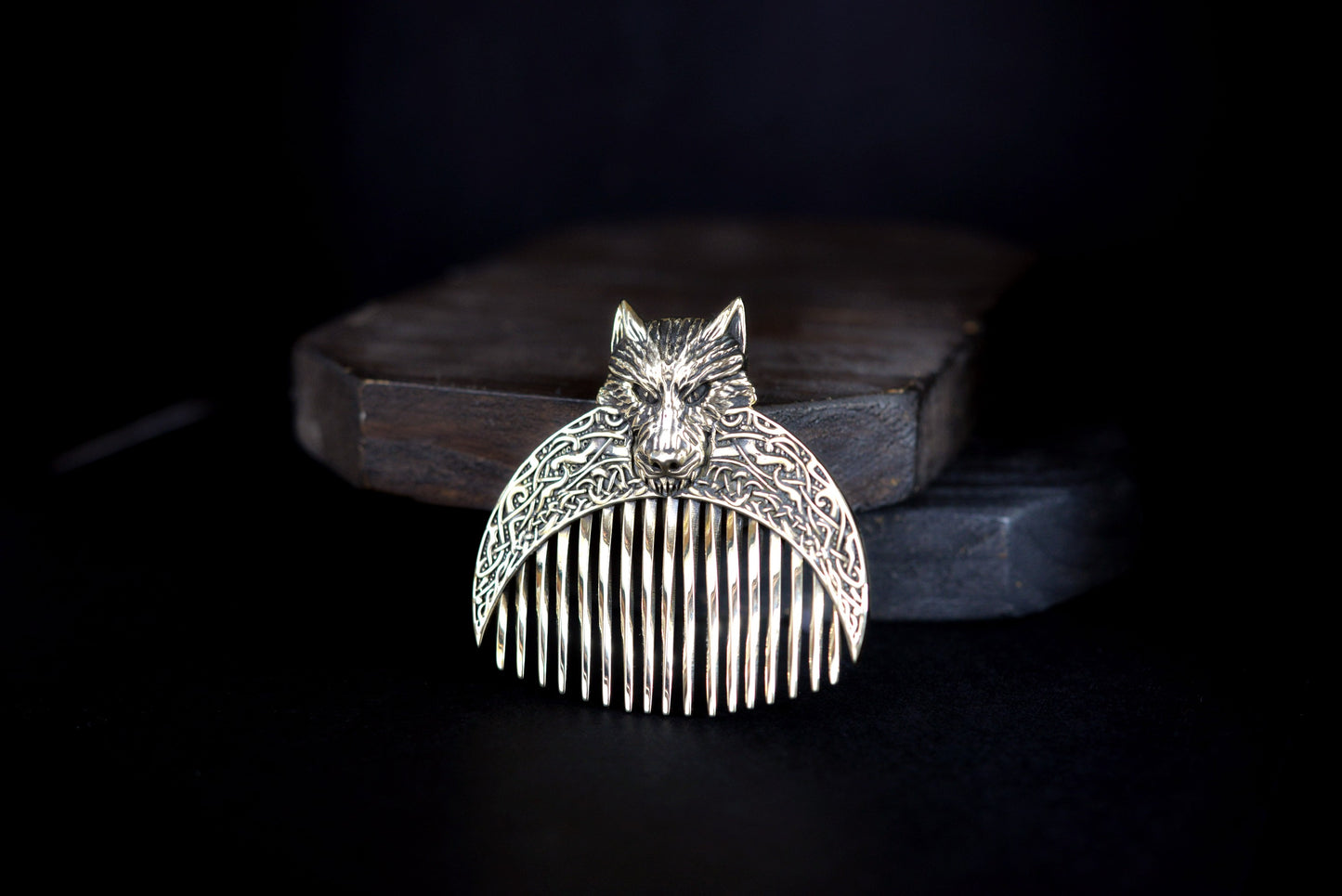 Handcrafted Wolf Solid Brass Beard Comb