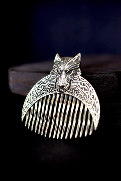 Handcrafted Wolf Solid Brass Beard Comb