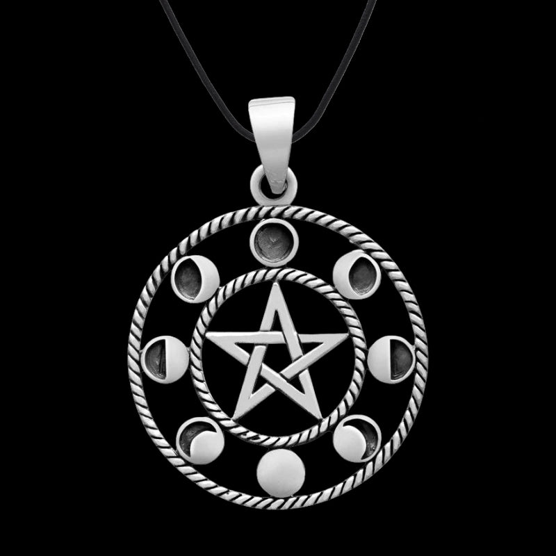 vkngjewelry Pendant 8 Moon Phases With Pentagram 925 Sterling silver Pendant