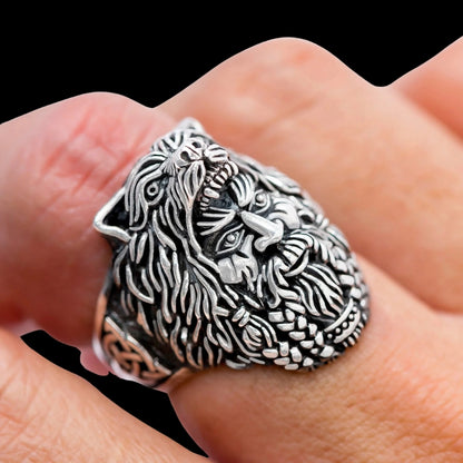vkngjewelry Bagues 925 Sterling Silver Viking Berserker with Bear Hood Ring