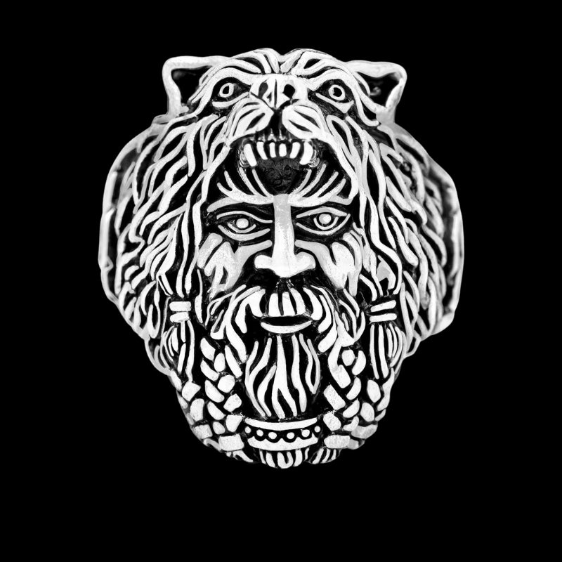 vkngjewelry Bagues 925 Sterling Silver Viking Berserker with Bear Hood Ring
