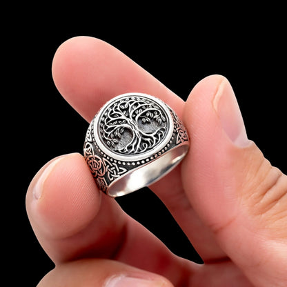 vkngjewelry Bagues 925 Sterling Silver Yggdrasil Ring With Bear Claw