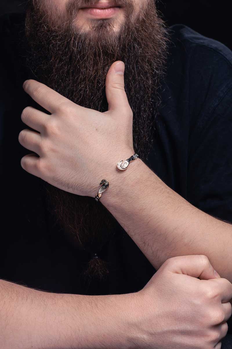vkngjewelry Bracelet Handcrafted Ravens and Elder Futhark runes Arm Ring