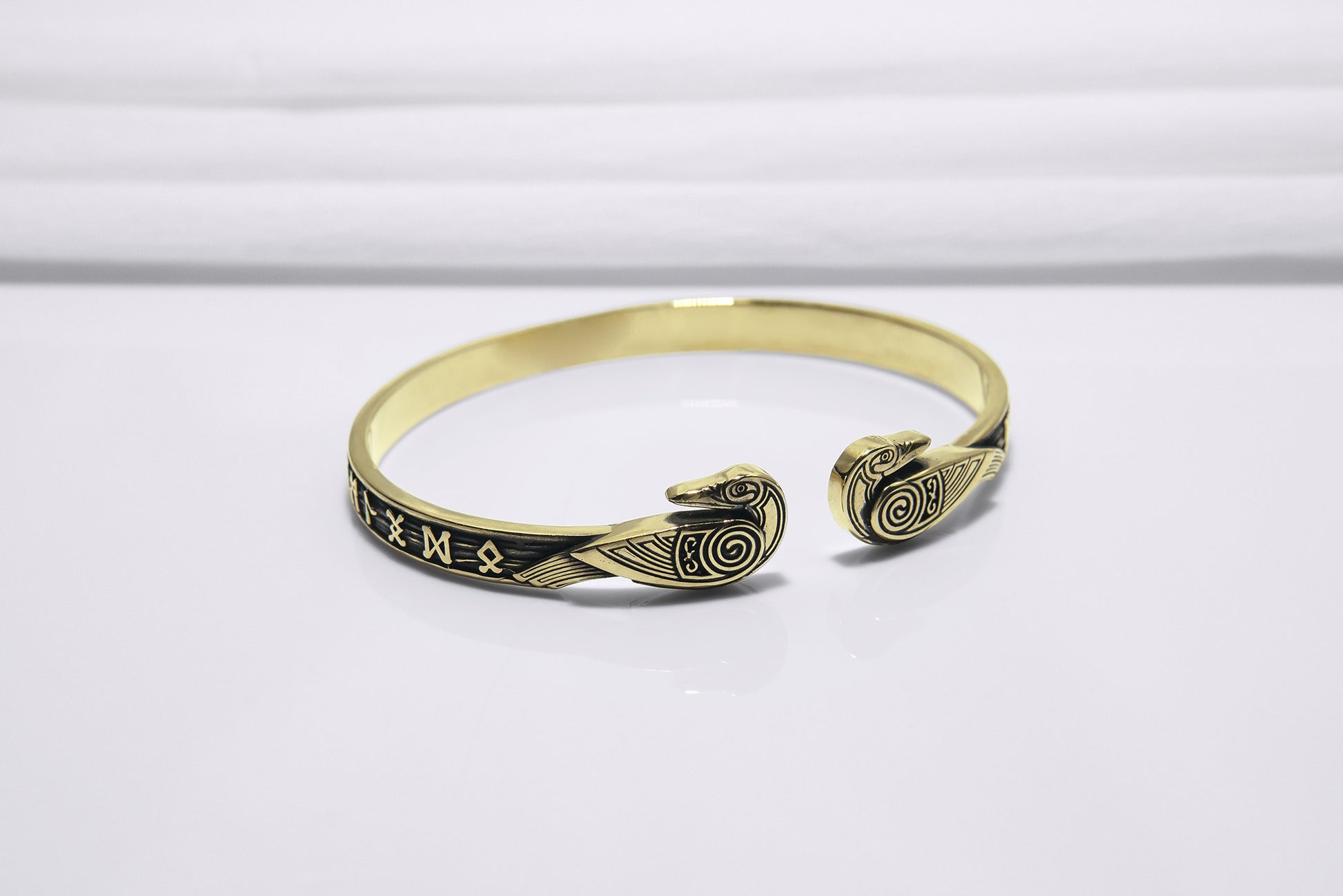 vkngjewelry Bracelet Handcrafted Ravens and Elder Futhark runes Arm Ring