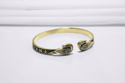 vkngjewelry Bracelet Handcrafted Ravens and Elder Futhark runes Arm Ring