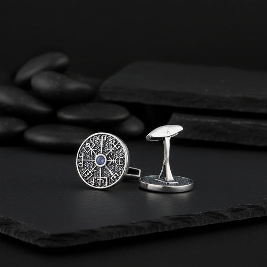 Gemelos de plata esterlina con símbolo Vegvisir único hecho a mano