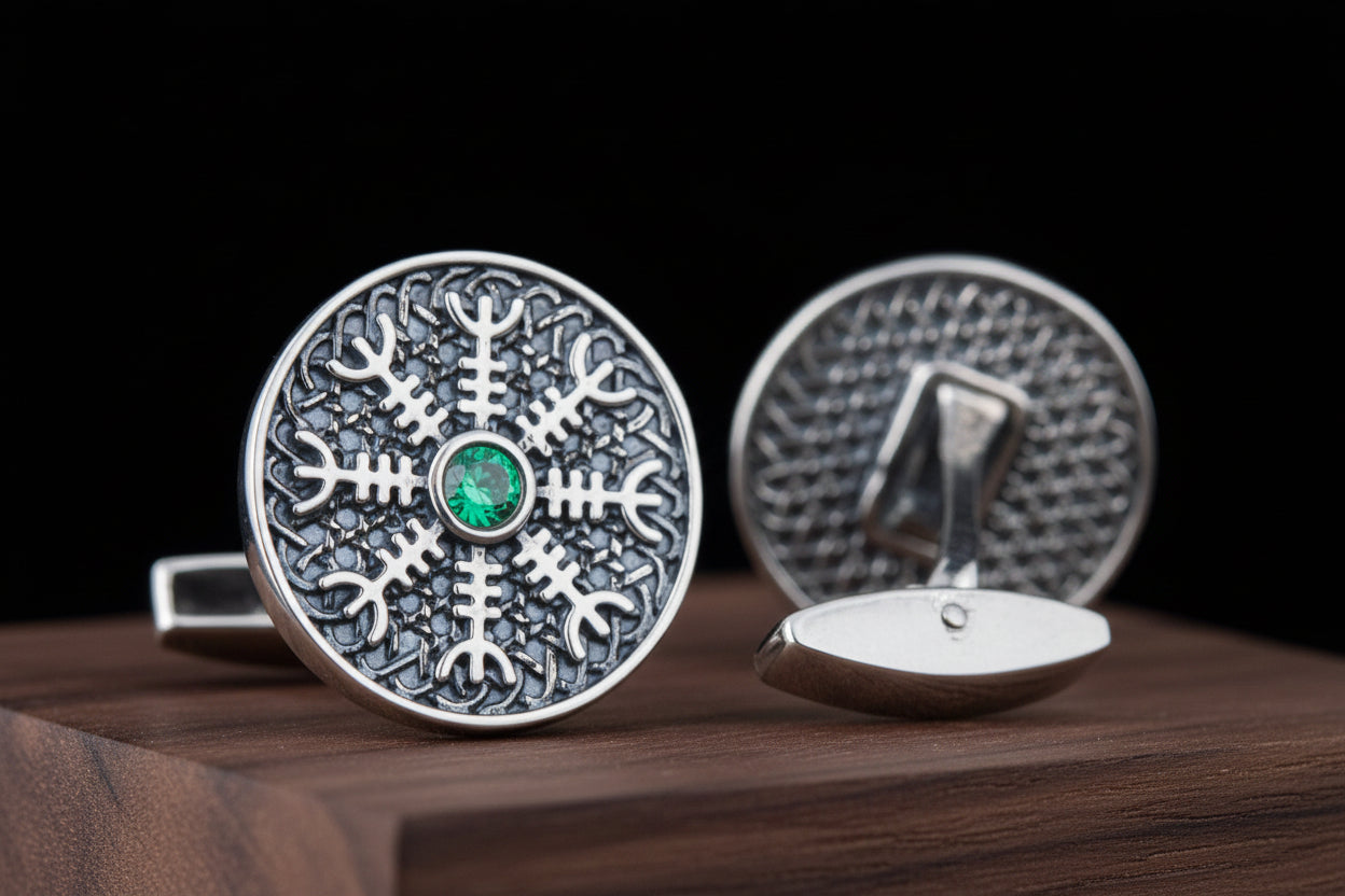 vkngjewelry Cufflinks Handcrafted Helm of Awe Symbol Silver Sterling Cufflinks