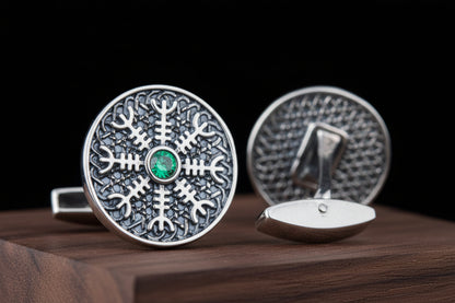vkngjewelry Cufflinks Handcrafted Helm of Awe Symbol Silver Sterling Cufflinks