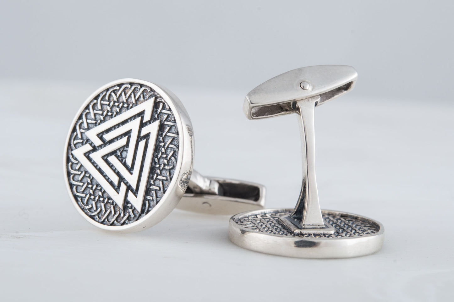 vkngjewelry Cufflinks Handcrafted Valknut Symbol Silver Sterling Cufflinks