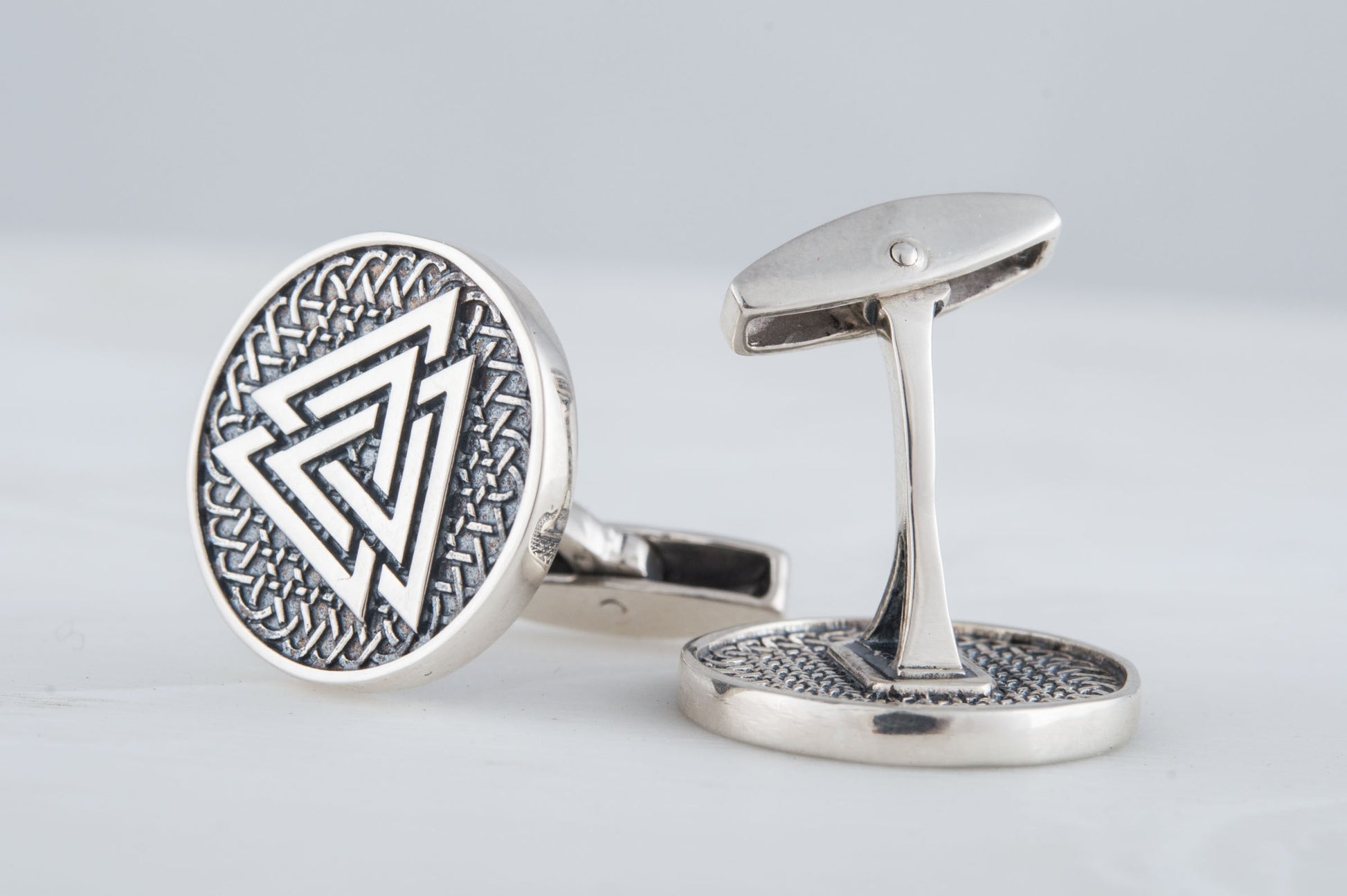 vkngjewelry Cufflinks Handcrafted Valknut Symbol Silver Sterling Cufflinks