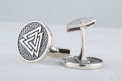 vkngjewelry Cufflinks Handcrafted Valknut Symbol Silver Sterling Cufflinks