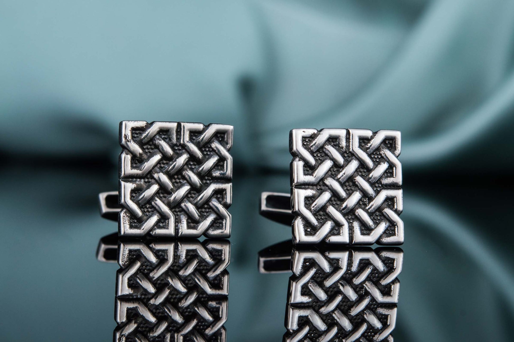 vkngjewelry Cufflinks Handcrafted Unique Ornament Square v1 Sterling Silver Cufflinks