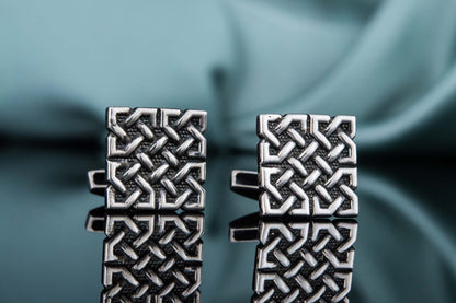 vkngjewelry Cufflinks Handcrafted Unique Ornament Square v1 Sterling Silver Cufflinks