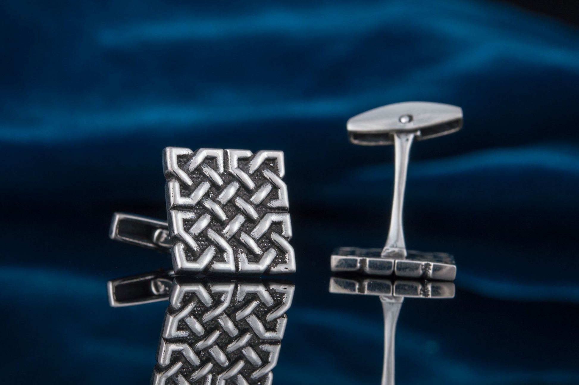 vkngjewelry Cufflinks Handcrafted Unique Ornament Square v1 Sterling Silver Cufflinks