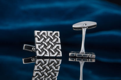 vkngjewelry Cufflinks Handcrafted Unique Ornament Square v1 Sterling Silver Cufflinks