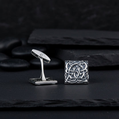 Gemelos de plata esterlina cuadrados v3 de adorno nórdico único hecho a mano