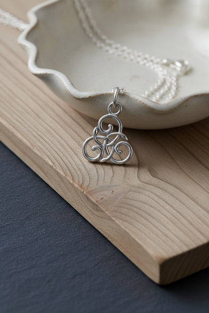 Handcrafted Slim Celtic Triskel Silver Pendant