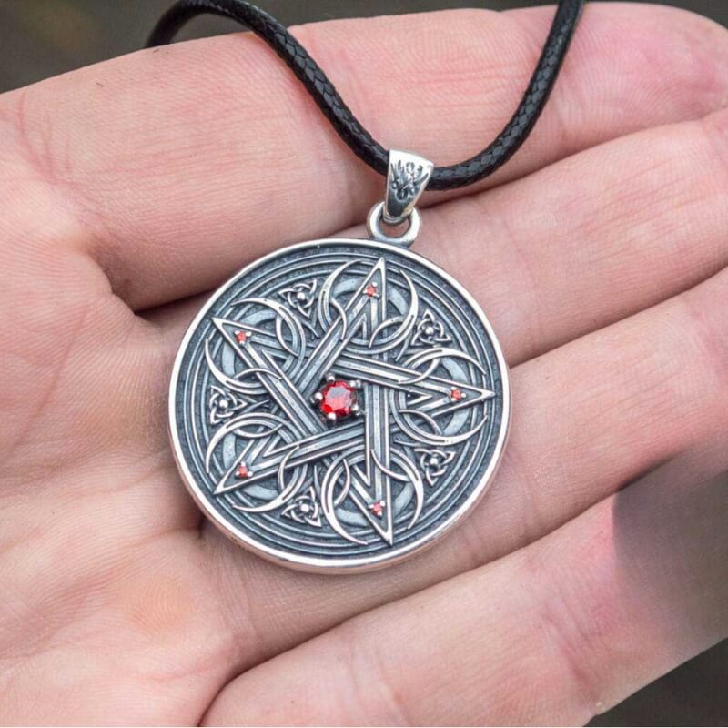 Pentagram Necklace With Red Cubic Zirconia Sterling Silver Handmade Jewelry