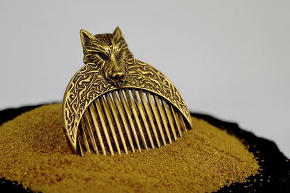 Handcrafted Wolf Solid Brass Beard Comb