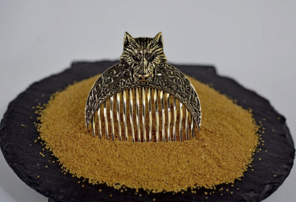 Handcrafted Wolf Solid Brass Beard Comb