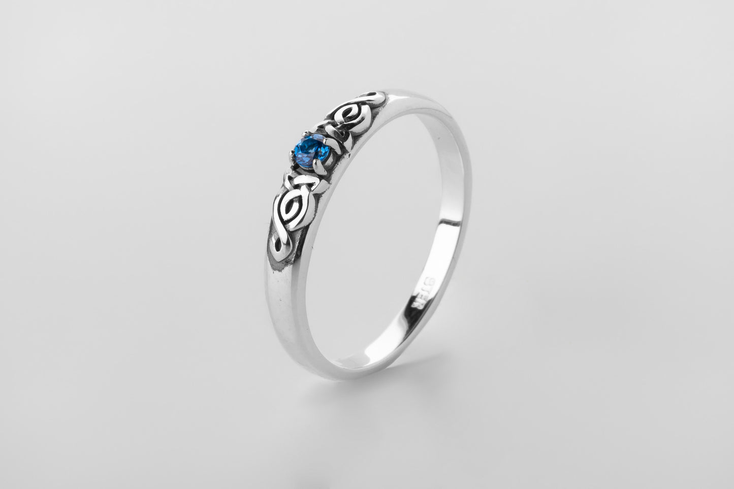 vkngjewelry Rings Silver Celtic Wedding Ring with Topaz, Handcrafted Norse Band