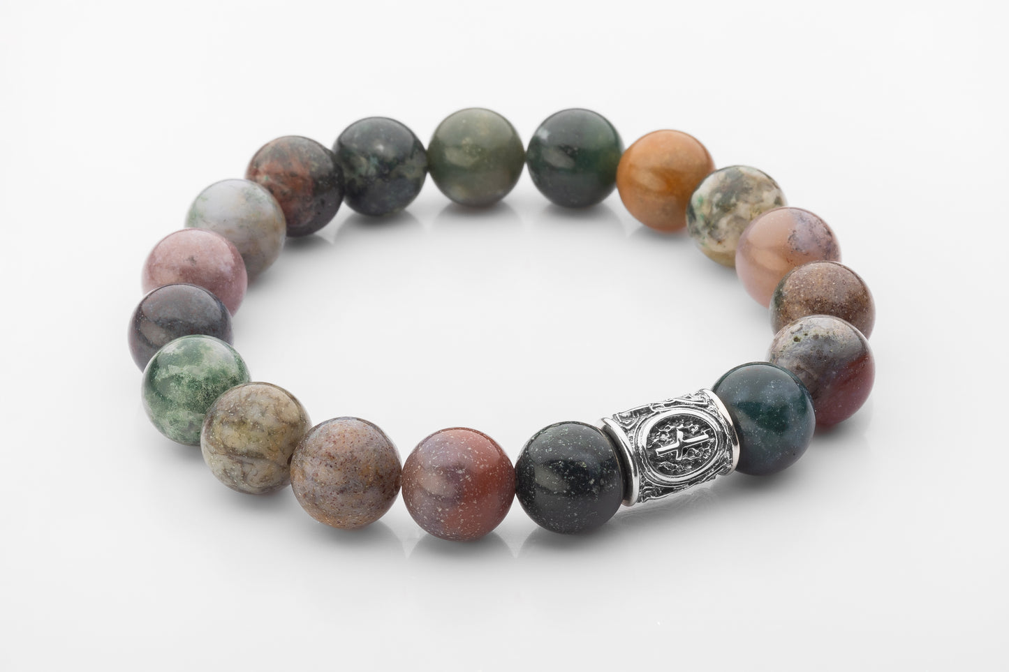 Natural Indian Agate Gemstone Bracelet with Sterling Silver Bead