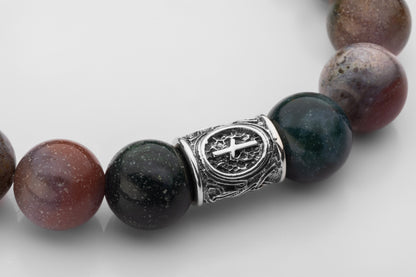 Natural Indian Agate Gemstone Bracelet with Sterling Silver Bead