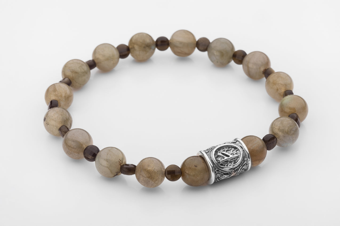 Labradorite and Obsidian Beaded Bracelet with Sterling Silver Bead