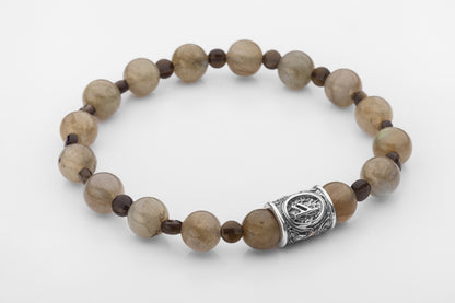 Labradorite and Obsidian Beaded Bracelet with Sterling Silver Bead
