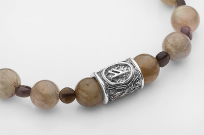 Labradorite and Obsidian Beaded Bracelet with Sterling Silver Bead