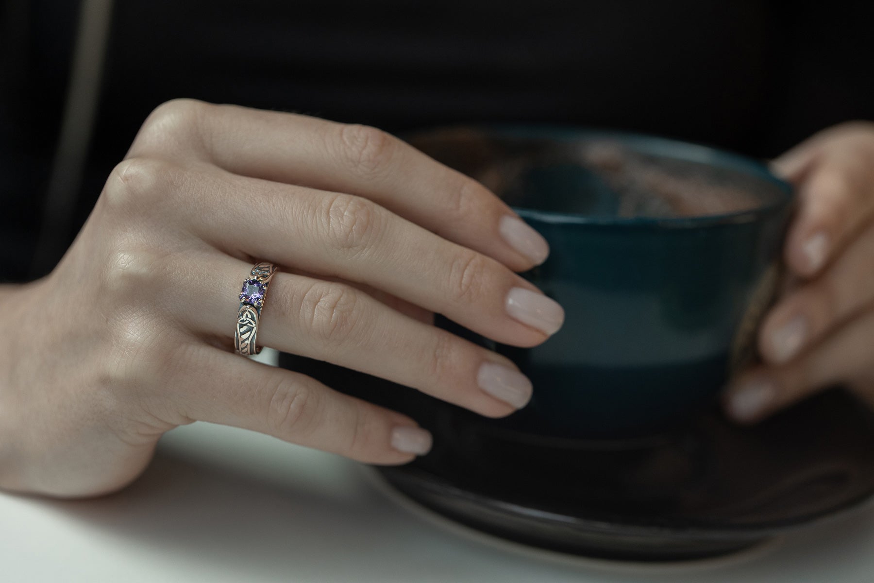 vkngjewelry Rings Celtic Knot Wedding Ring with Amethyst