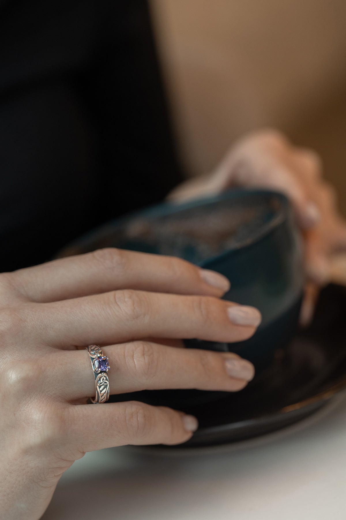 vkngjewelry Rings Celtic Knot Wedding Ring with Amethyst