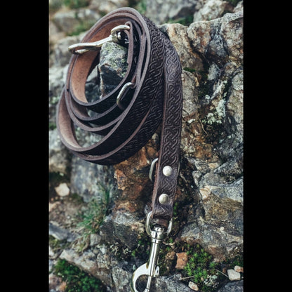 "Ferris” Dog Leash With Dark Brown Celtic Stamp