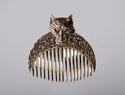 Handcrafted Wolf Solid Brass Beard Comb