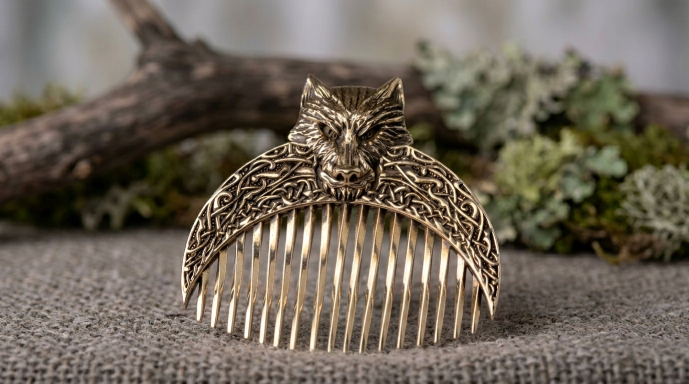 Handcrafted Wolf Solid Brass Beard Comb