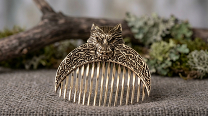 Handcrafted Wolf Solid Brass Beard Comb