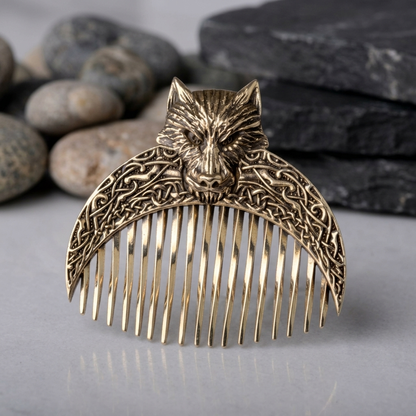 Handcrafted Wolf Solid Brass Beard Comb