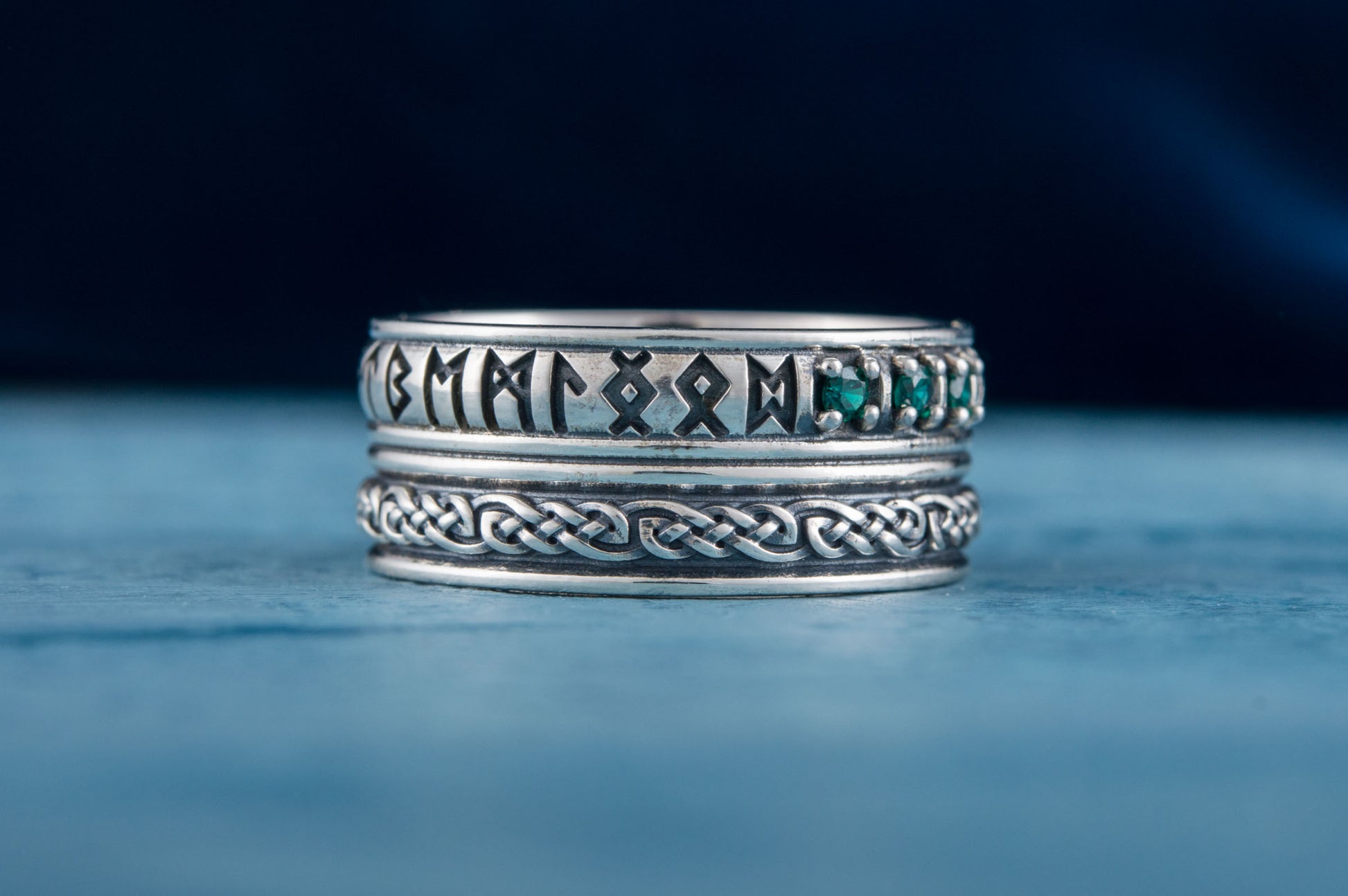 vkngjewelry Ring Handcrafted Runes Symbol Ornament Ring with CZ Sterling Silver Viking Jewelry