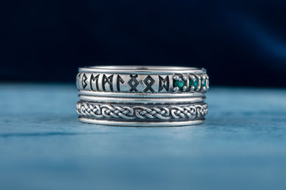 vkngjewelry Ring Handcrafted Runes Symbol Ornament Ring with CZ Sterling Silver Viking Jewelry