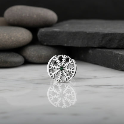 vkngjewelry Ring Aegishjalmur Silver Ring with Green CZ