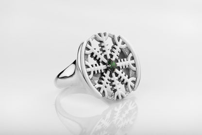 vkngjewelry Ring Aegishjalmur Silver Ring with Green CZ