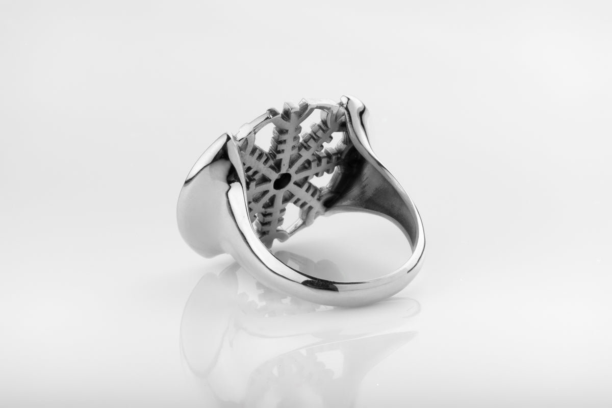 vkngjewelry Ring Aegishjalmur Silver Ring with Green CZ