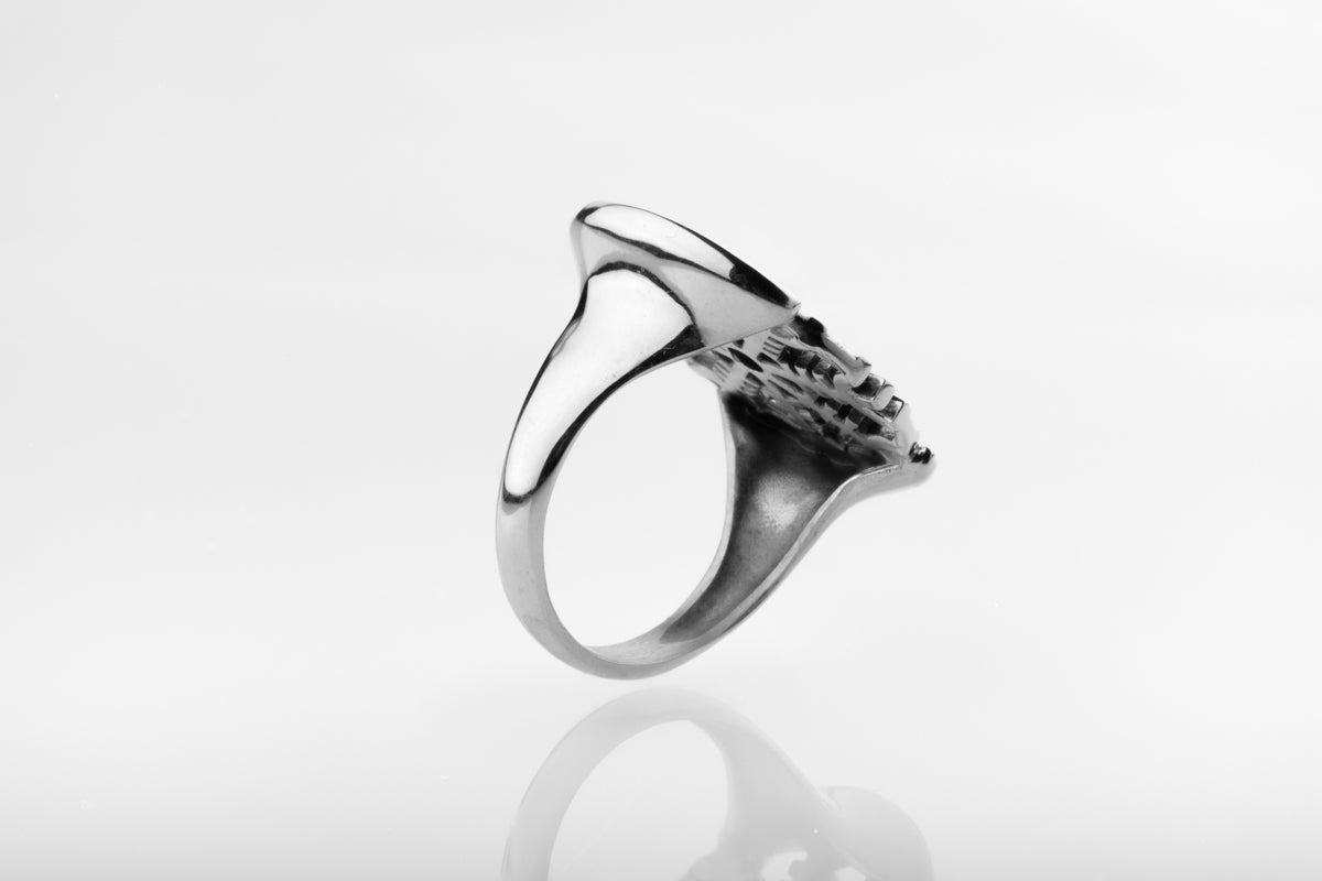 vkngjewelry Ring Aegishjalmur Silver Ring with Green CZ