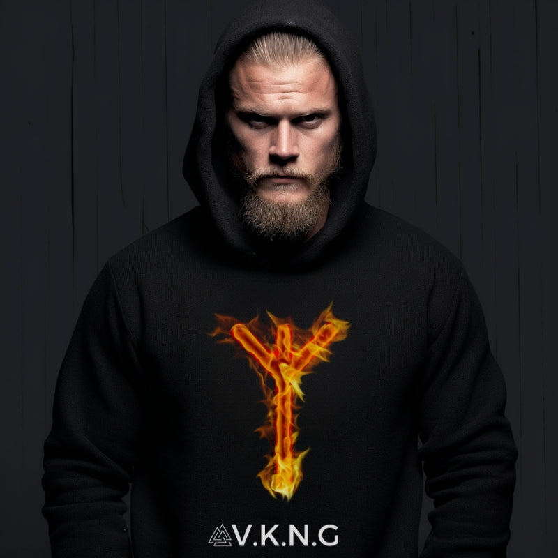 Printify Hoodie Algiz Flaming Rune V.K.N.G™ Hoodie