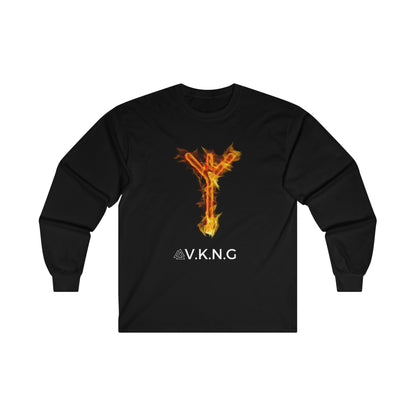 Printify Long-sleeve Algiz Flaming Rune V.K.N.G™  Long Sleeve