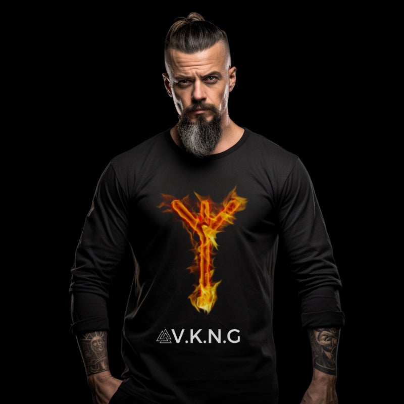 Printify Long-sleeve Algiz Flaming Rune V.K.N.G™  Long Sleeve