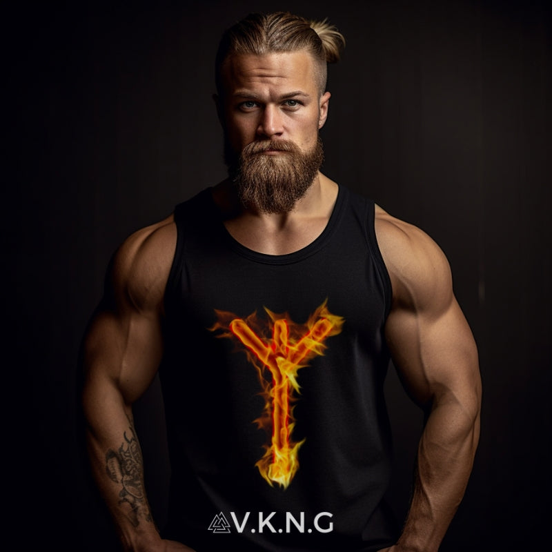 Printify Tank Top Algiz Flaming Rune V.K.N.G™ Tank top