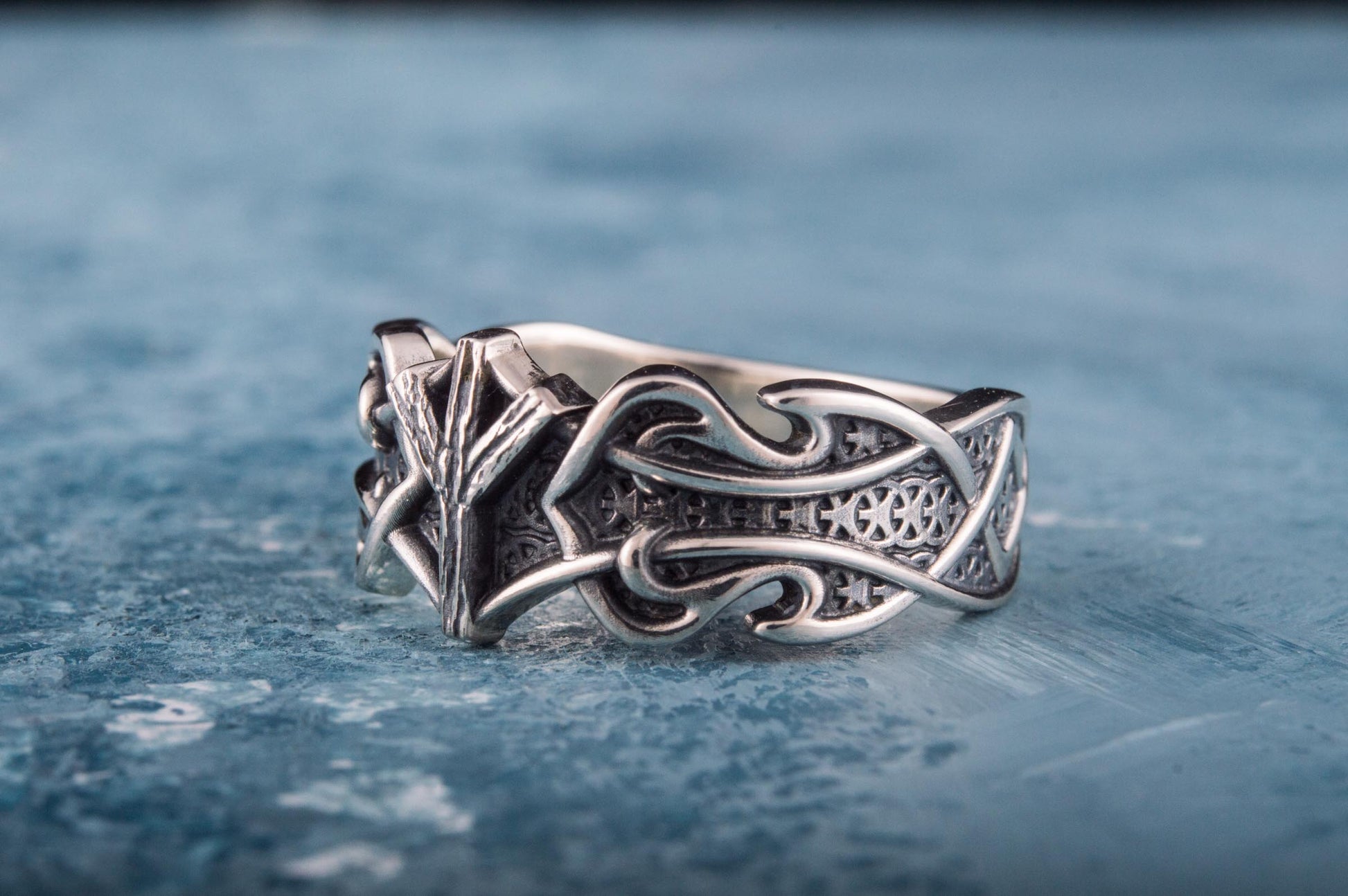 vkngjewelry Ring Handcrafted Algiz Rune Norse Ornament Sterling Silver Ring